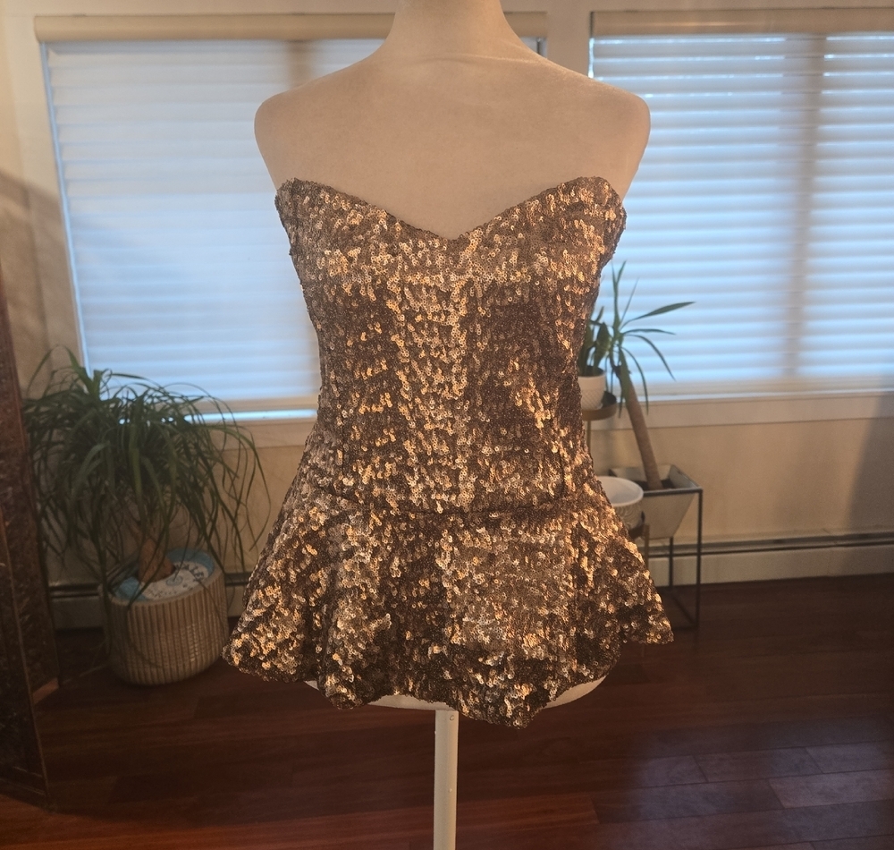 ASOS Rose Gold Glam Bustier Sequins Peplum Corset Top Womens Size 8 Medium